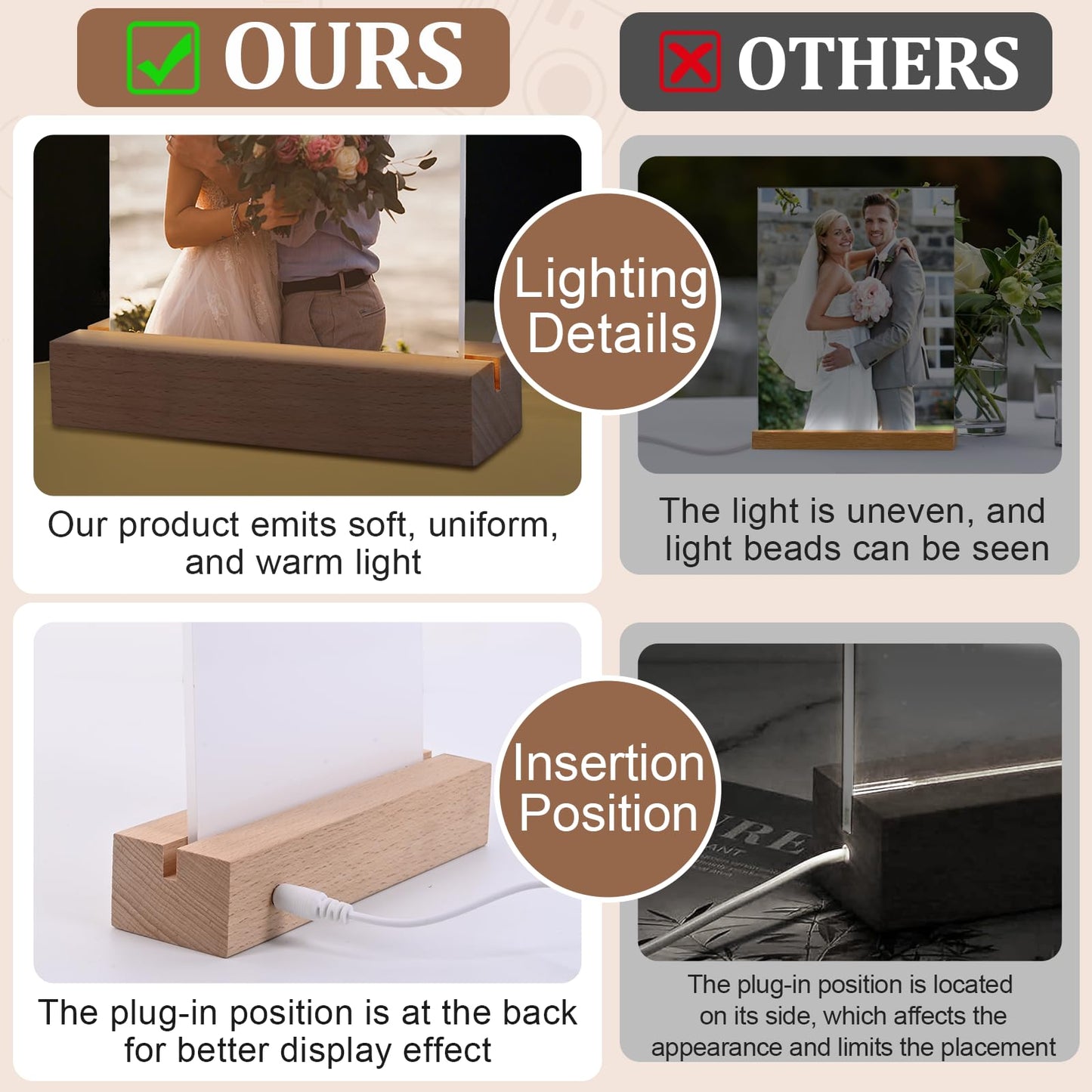 Ahniiqo 4 Pack 5" x 7" Sublimation led Acrylic Photo Frames Night Lights Blanks Heart Shape,with Warm Color Light with Wood Stand for Heat Press Machine Printing
