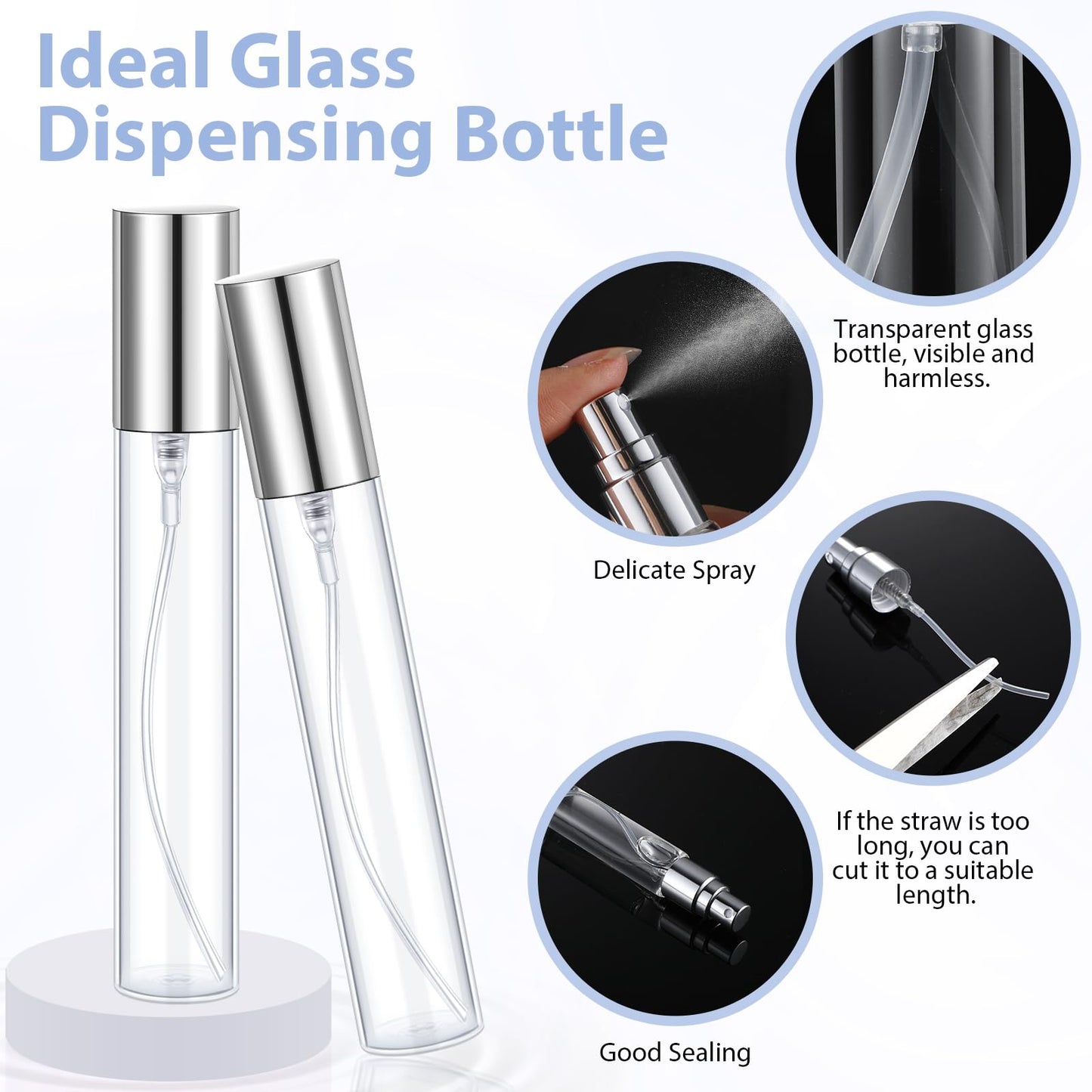 Yinder 25 Pcs 15ml Travel Spray Bottle Refillable Perfume Atomizer Bulk Glass Mini Cologne Perfume Bottles Empty Fine Mist Portable Small Sample Containers(Silver)