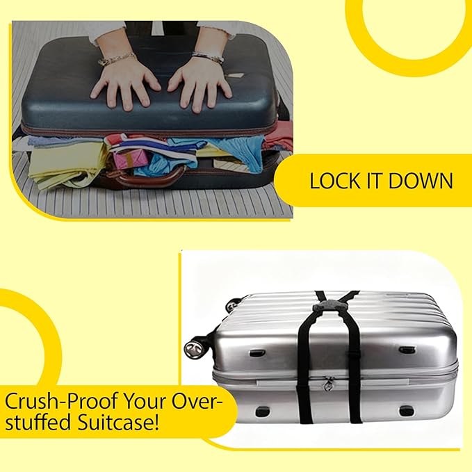 Personalized Luggage Straps Bag Bungee, 5 Pcs Custom Luggage Straps for Suitcases - Add a Bag Securely, Burst-Proof Elastic Travel Strap, High-Vis Luggage Connector Straps Adjustable 28"-95"