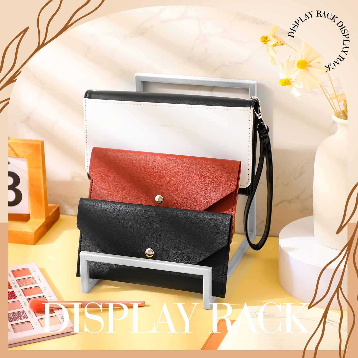 DoubleFill 2 Pack Purse Organizer for Closet Display 4 Layer Sliver Riser Stand Clutch Purse Organizer Display Metal Wallet Rack for Handbag Home Retail Boutique Store Supplies