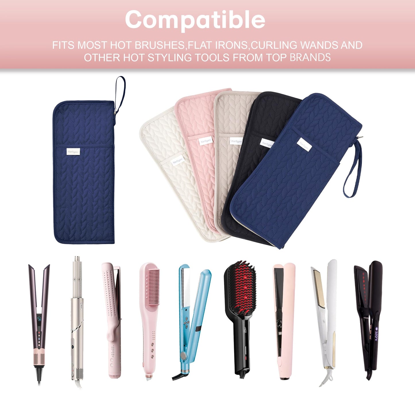KarSyon Hot Tools Organizer Heat Resistant Mat Case Hair Tools Holder Travel Bag Portable Hair Styling Tools Cover Pouch for Curling Iron,Flat Iron,Hair Straightener (Blue)