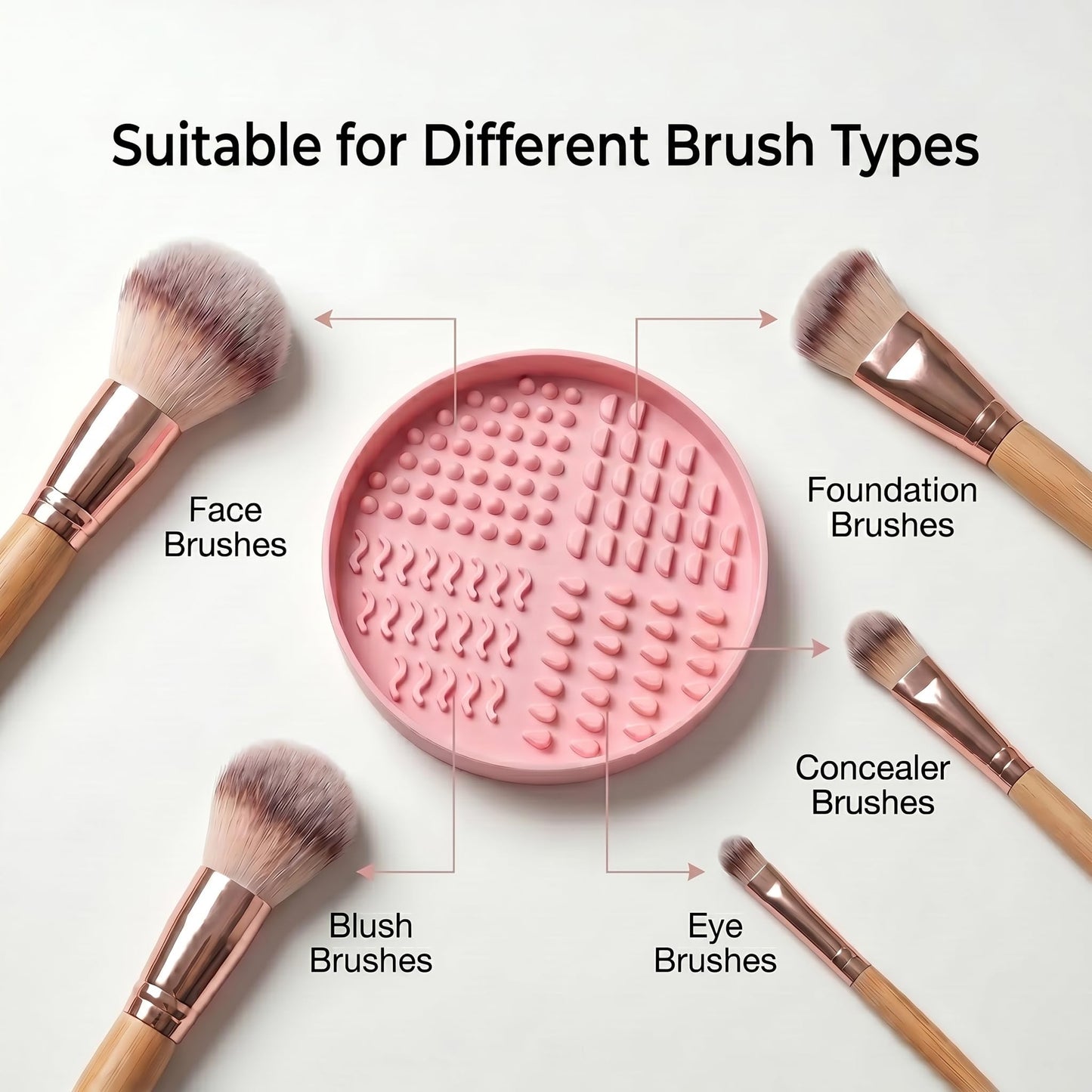 Large Makeup Brush Cleaner Bowl 4.7 Inch with Multi Texture Cleaning Zones for Cosmetic Brushes and Beauty Sponges, Sakura Pink