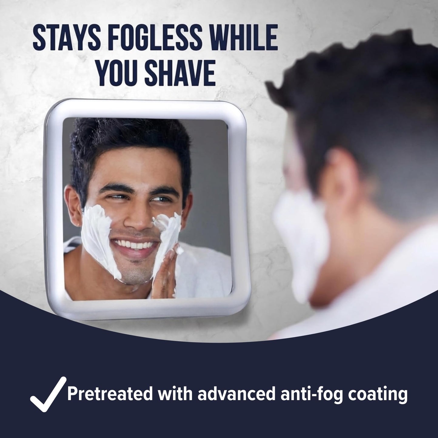 Travel Shower Mirror - Small Fogless Mirror with Triple Suction Cups - Antifog & Shatterproof Stick On Shaving Mirror for Bathroom and Travel - 5.3" x 5.3" (Chrome)