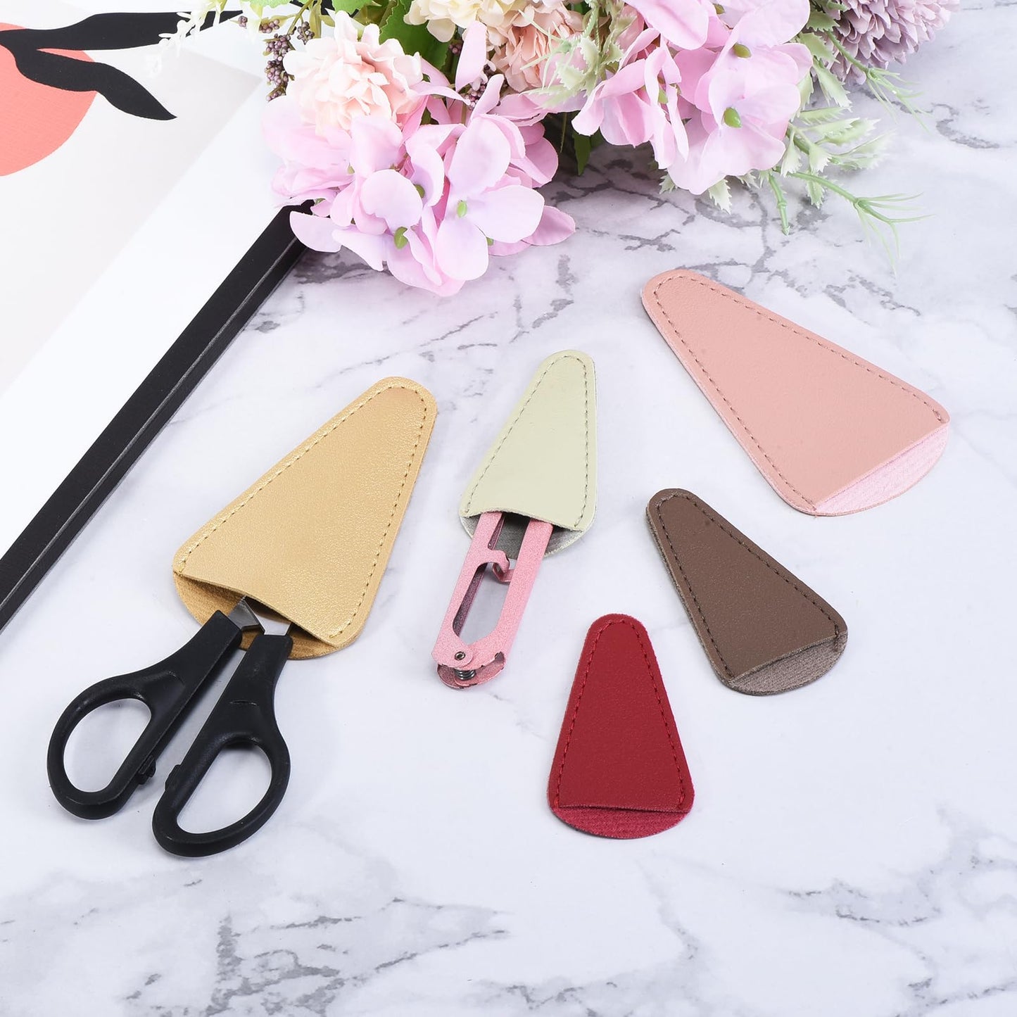 PATIKIL 2.9"x1.5" PU Leather Scissors Sheath, 6 Pack Scissors Cover Protector Portable Collect Bags for Eyebrow Trimming Beauty Tool Protection, Grey