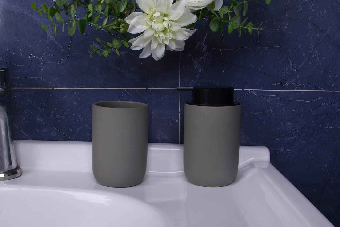 CAZAGA Ceramic Toothbrush Holders for Bathrooms, 8 oz Matte Tooth Brushing Dispenser, Small Tooth Brush Organizer for Vanity Countertop, Toothpaste Storage Stand, Tumbler Cup for Makeup Brushes-Black