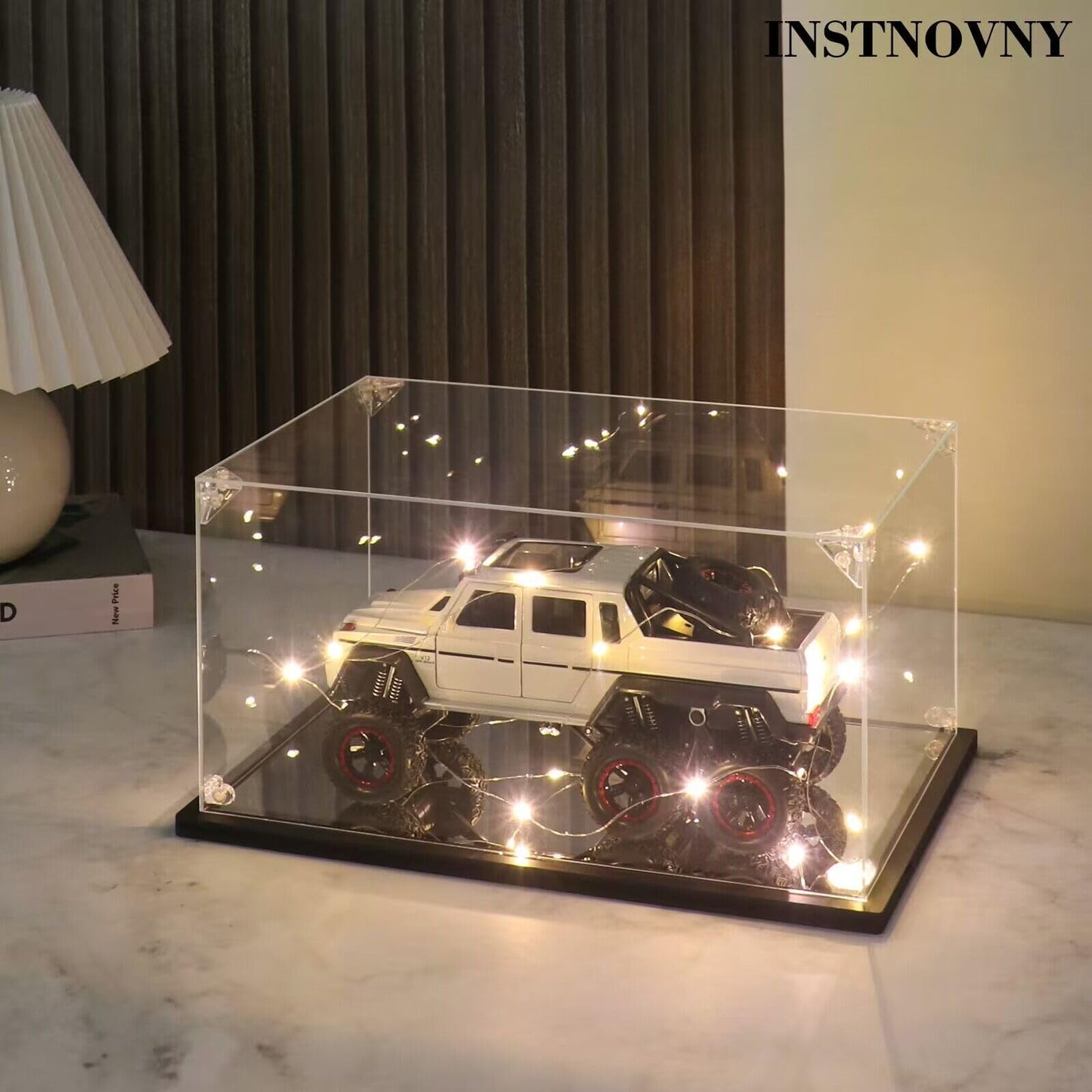 Instnovny Acrylic Display Case for Collectibles - Assemble Display Box for Lego 75292 Model Toys - Clear Case for Display Football Trophy Figures - Showcase (Black, 17.7x13.8x7.9 inch)