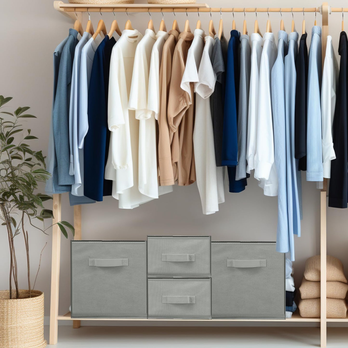 Weysat Stackable Under Dorm Bed Storage Container 18.5'' x 23.6'' Foldable Closet Drawer Organizer Fabric Storage Cube Bins for Clothes Dorm Essentials College Closet Bedroom Living Room Nursery(Gray)