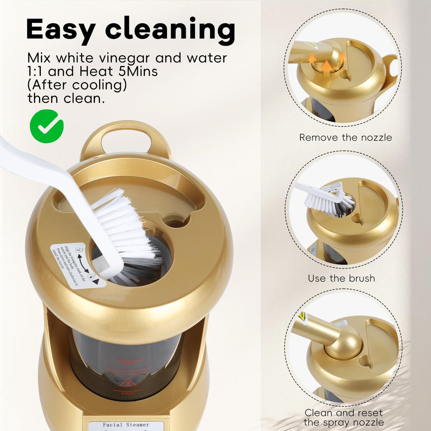 Facial Steamer, Nano Ionic Face Steamer with Extendable Arm for Deep Cleaning and Hydration, 360°Rotating Nozzle Face Humidifier, Portable Ozone Steamer for Beauty, Spa and Home Use（Golden）