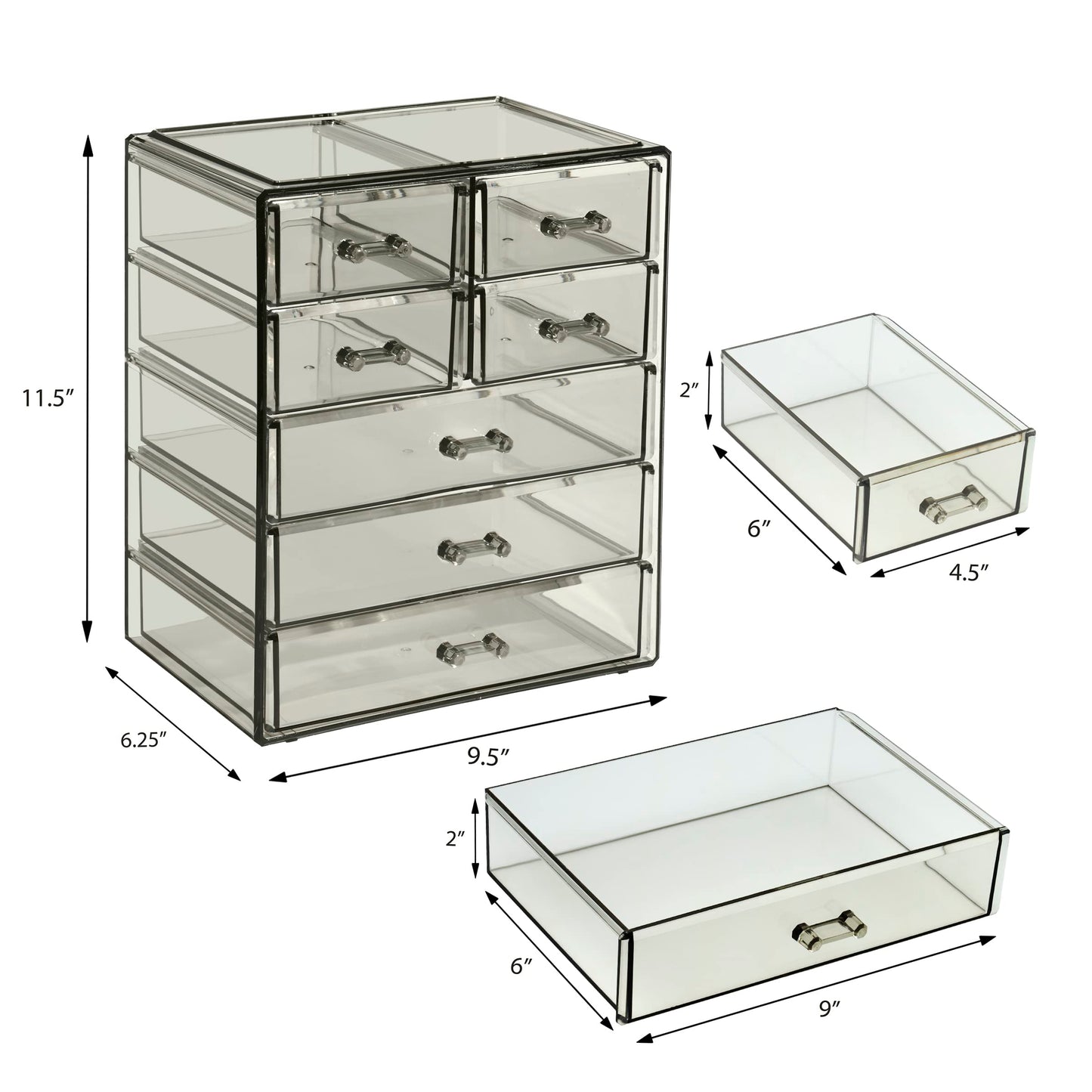 Sorbus Acrylic Makeup Organizer Set, 7-Drawer Vanity & Countertop Cosmetic Storage with Small & Wide Drawers, Black Jewel Makeup Storage for Brushes, Lipsticks, Jewelry, Holiday Gift for Women & Teens