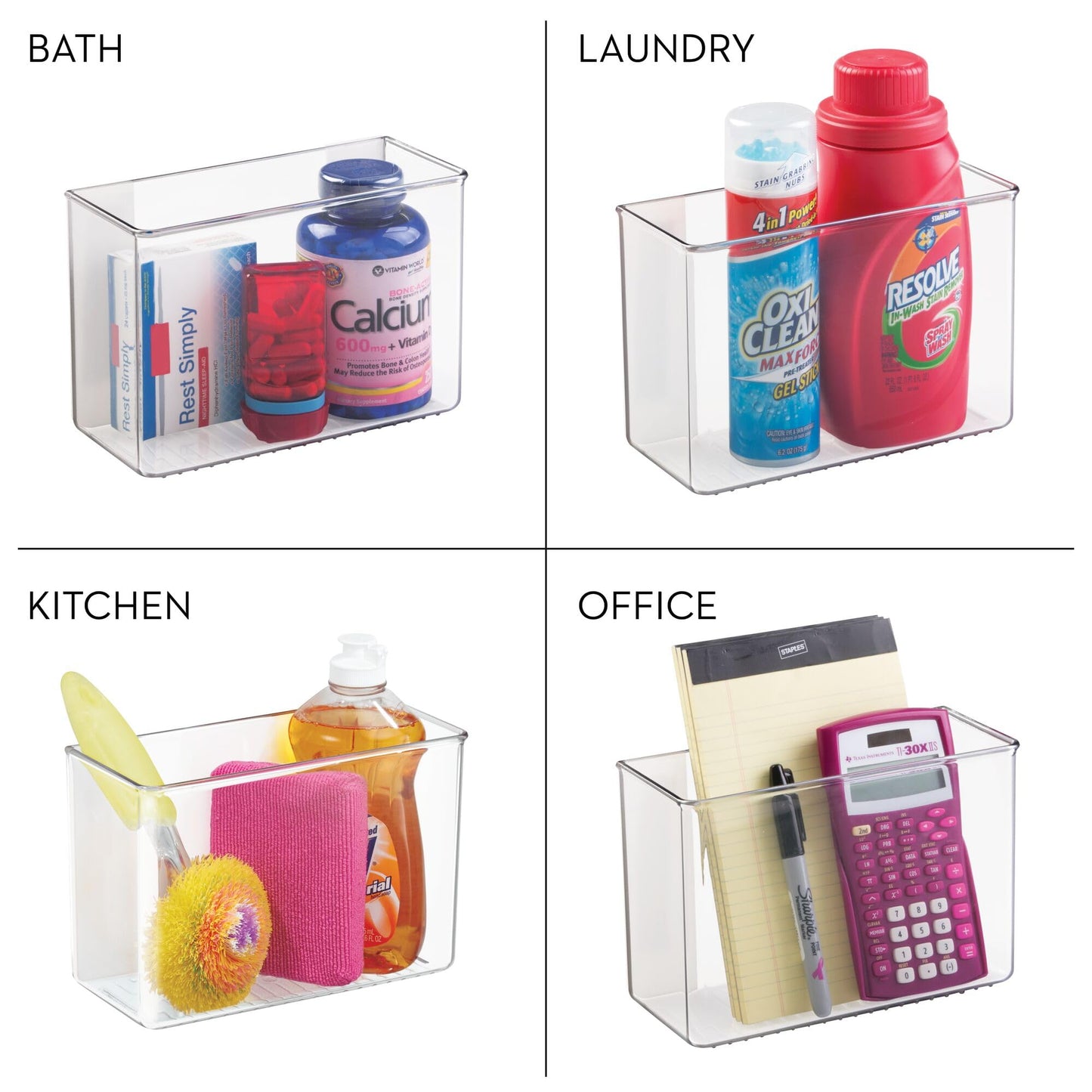 iDesign Adhesive Organizer Bin, Set of 2, Clear