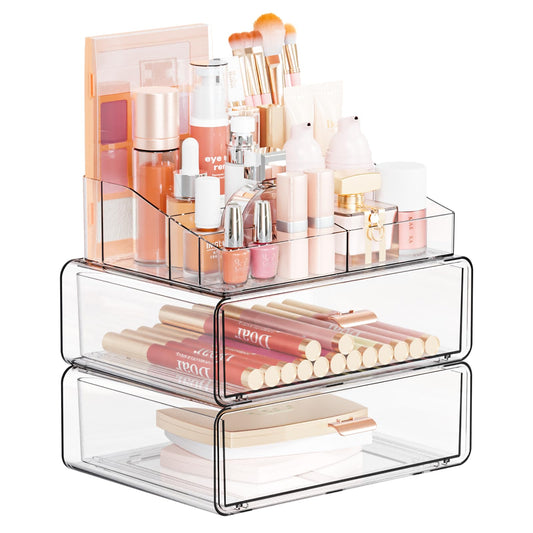Yieach Clear Acrylic Makeup Organizers Countertop for Dresser,Desk,Bathroom Vanity,3 Tier Stackable Make up Holders and Makeup Cabinet,Tiered Cosmetic Storage and Make up Containers for Palette,Brush