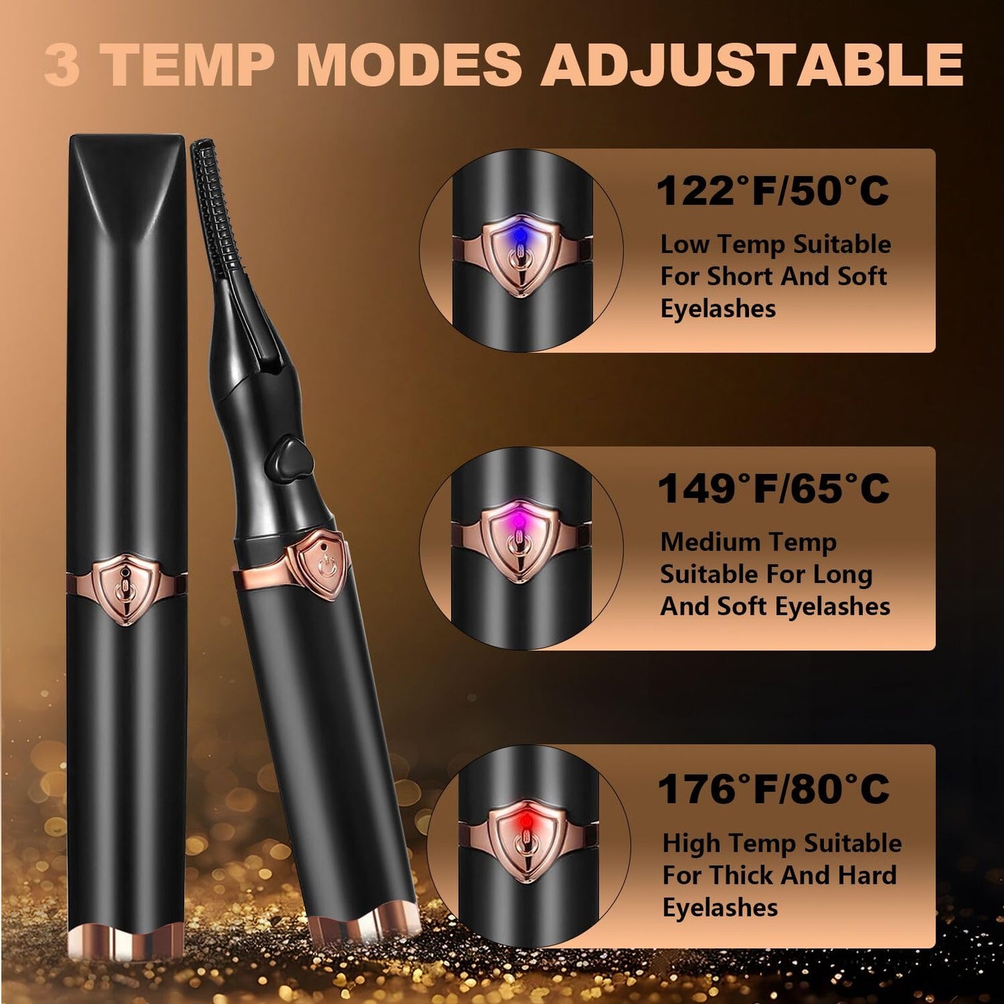 Heated Eyelash Curler, 2-in-1 Clip-Type Design, 3 Temperature Modes, USB Rechargeable Electric Eyelash Curler, Natural Curling 24H Long-Lasting Curl, Gift for Women & Girls, Brown Black FA