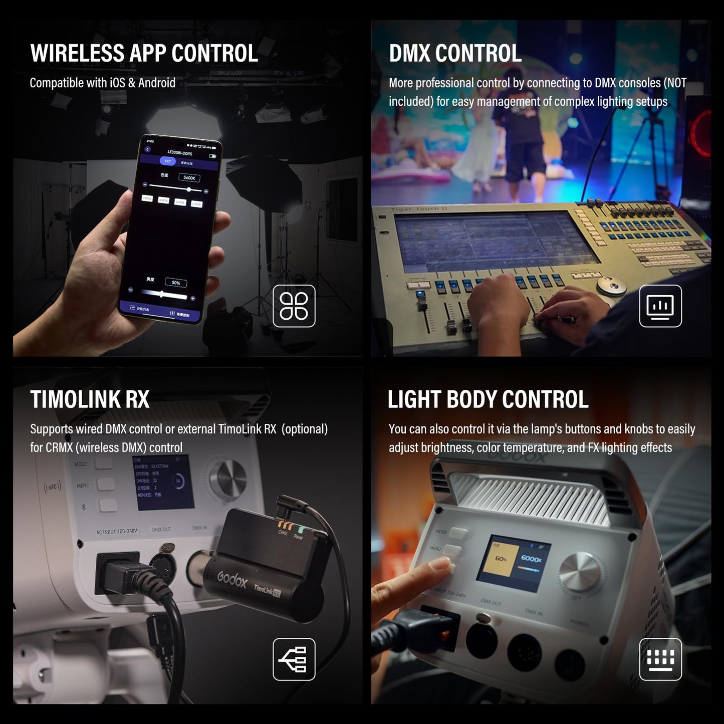 GODOX 3Pack LE300Bi Light Kit, Godox Litemons LE300Bi Video Light with Softbox Light Stand, Bowens Mount, DMX/Bluetooth APP Control, NFC Connection, 2800K~6500K, 58900Lux@1m, CRI/TLCI98, 11 Fx Effects