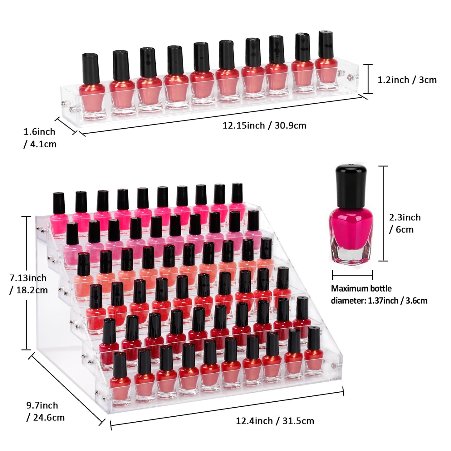 AumVum 6-Tier Nail Polish Organizer Rack, Acrylic Display Stand Holder for Nail Paint, Tattoo ink, Essential Oil, Sunglasses Storage for Salon Vanity Table, Home Decor, Holds 72 Bottles