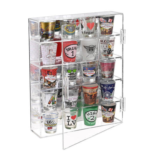 Ikee Design Mirror Back Premium Acrylic Wall Mountable Display Case with 4 Shelves for Figures and More, Acrylic Case for Home Decor, Shop Display and Showcasing Use, 10.87 W x 2.87 D x 14 H in