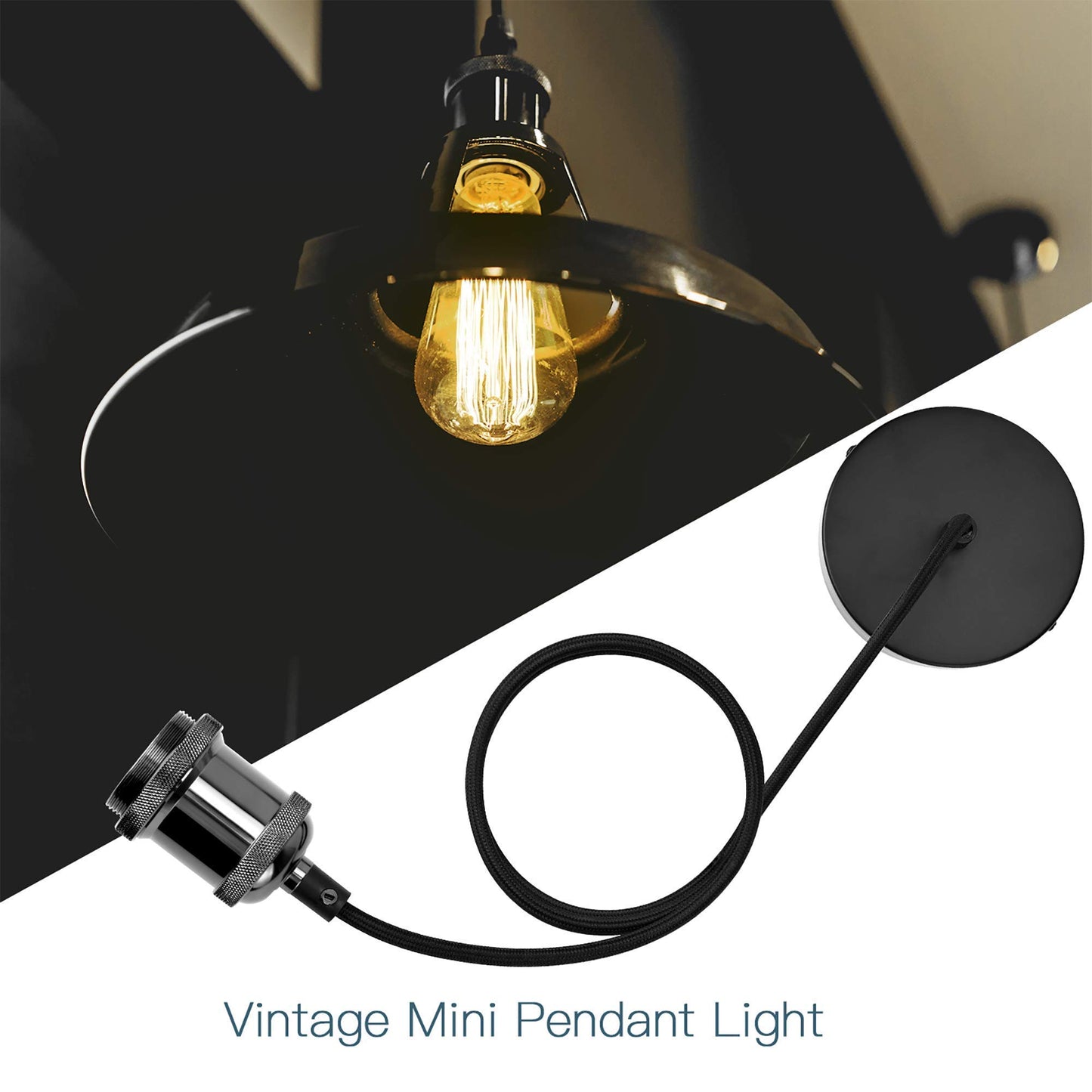 JACKYLED Pendant Light Kit UL Canopy Kit Copper Socket E26 E27 Lampholder Black Woven Fabric Pendant Light Cord Adjustable Ceiling Lighting (Pearl Black)