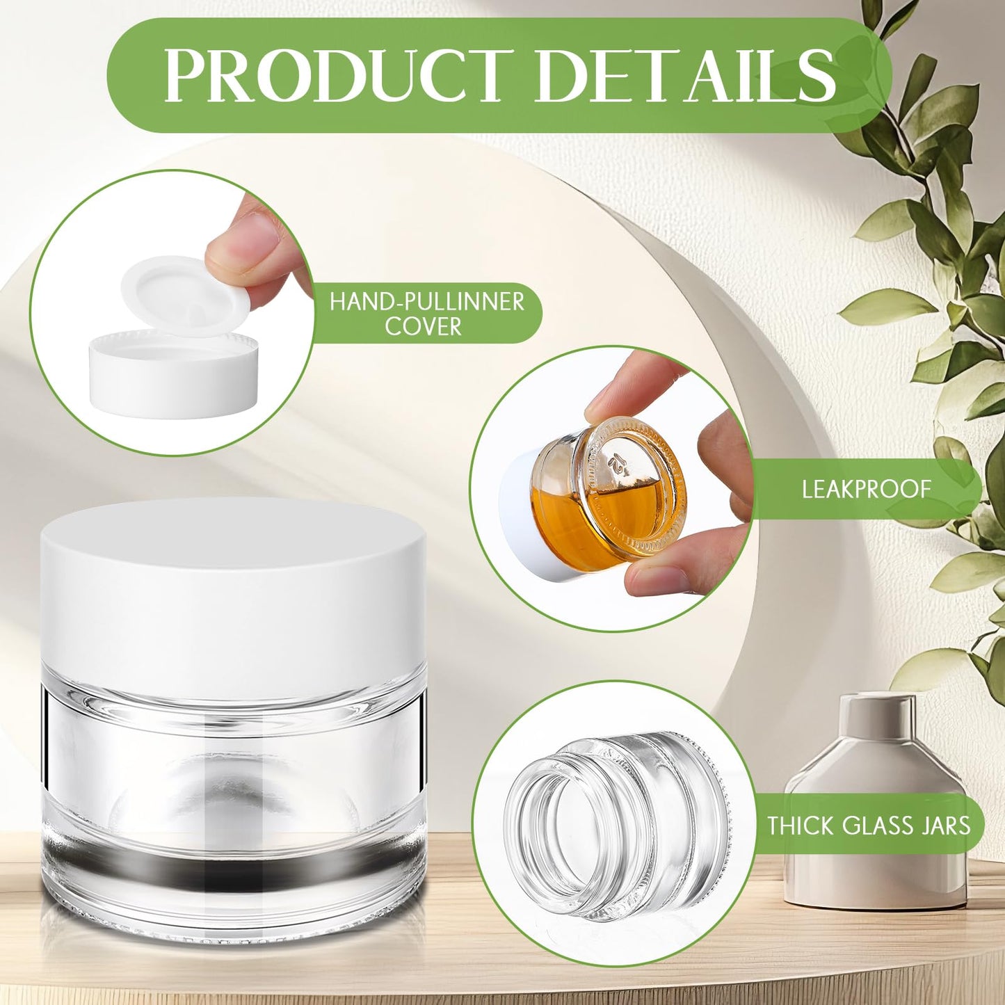 Norme 140 Pack 10 ml Glass Cosmetic Jars with Lids, Bulk Empty Refillable Sample Jars for Lip Balm, Cream, Lotion, Travel Jar for Creams, Inner Liner, Wide Mouth(White,Plastic)