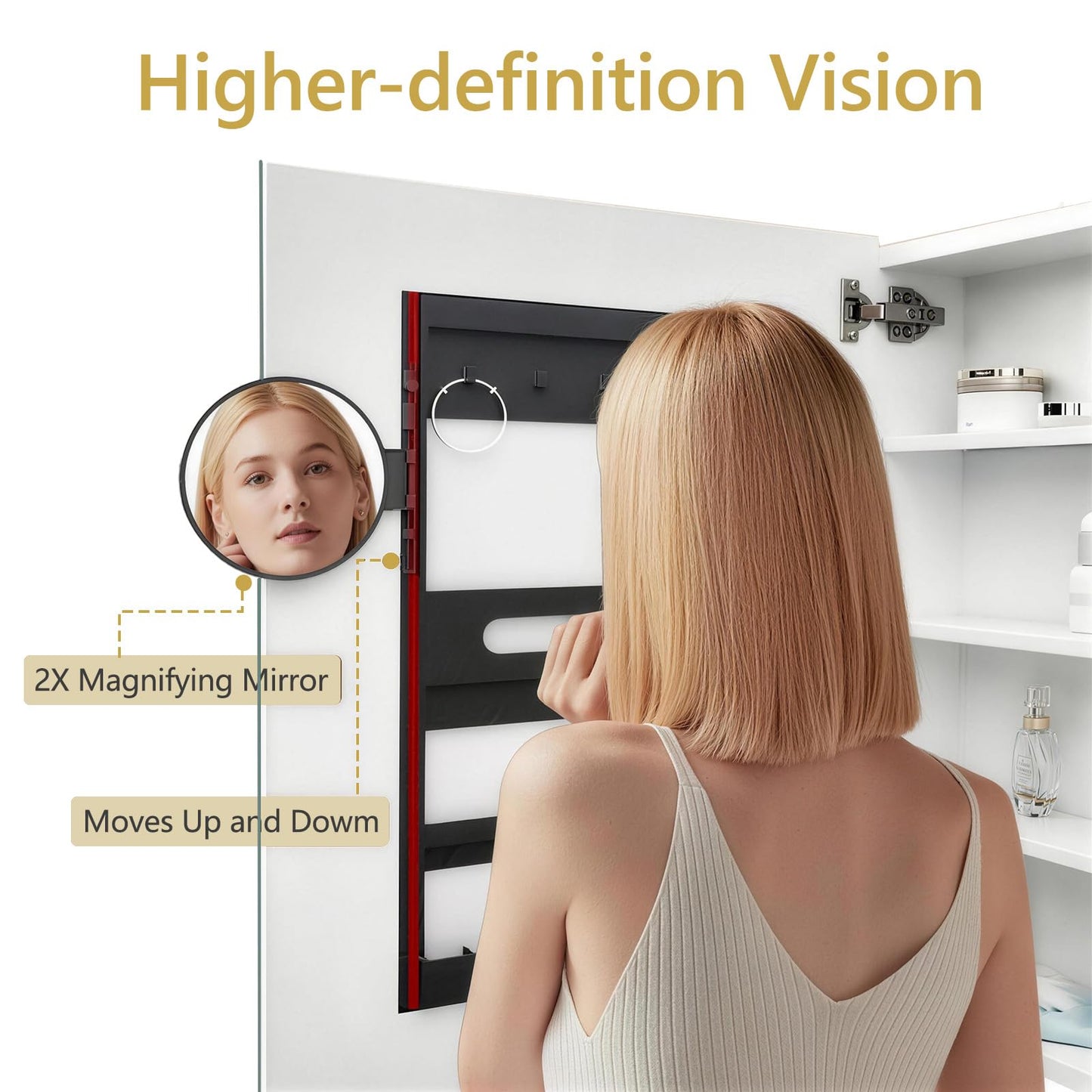 FUMANGO 22"x30" Medicine Cabinet,Bathromm Mirror Cabinet with 2X Magnifying Mirror,Soft Closing Hinge,A Mirror Cabinet with a Bevel,Recessed or Surface Mount,White
