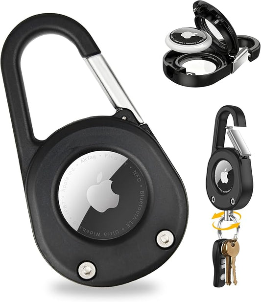 Compatible with Airtag Holder Keychain Case: Ipx8 Waterproof Anti Theft Secure Air Tag Key Chain Scratch Carabiner Airtags Accessories Protective Cover Tracker for Pet Luggage Bag Kids Backpack Black