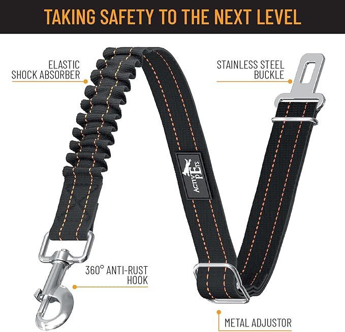 Active Pets Dog Seatbelt, Adjustable Safety Dog Seat Car Harness, Dog Seat Belt for Pets - Durable Dog Seatbelts for Cars - Dog Car Seat Belt for Dogs, Dog seat Belts for Large Dogs, Medium, & Small