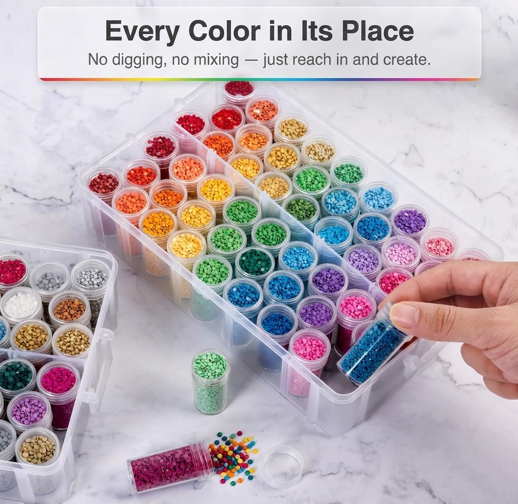 MERATIA Diamond Painting Storage Container, 4-Tier Bead Organizer Box with 200 Slots, Stackable Crafts Organizers for DIY Diamond Art Accessories Craft Jewelry Bead Storage