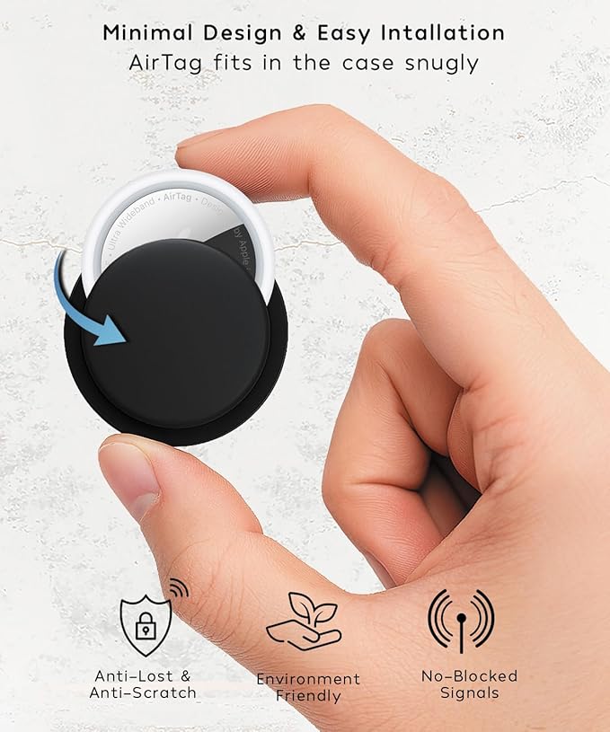 AirTag Adhesive Mount Compatible with Apple AirTags Sticker Case. Powerful 3M Adhesive Cover for Phone Remote iPad Drone Travel. Anti Lost Anti Scratch Portable Protective Air Tag Holder, 4 Pack Black