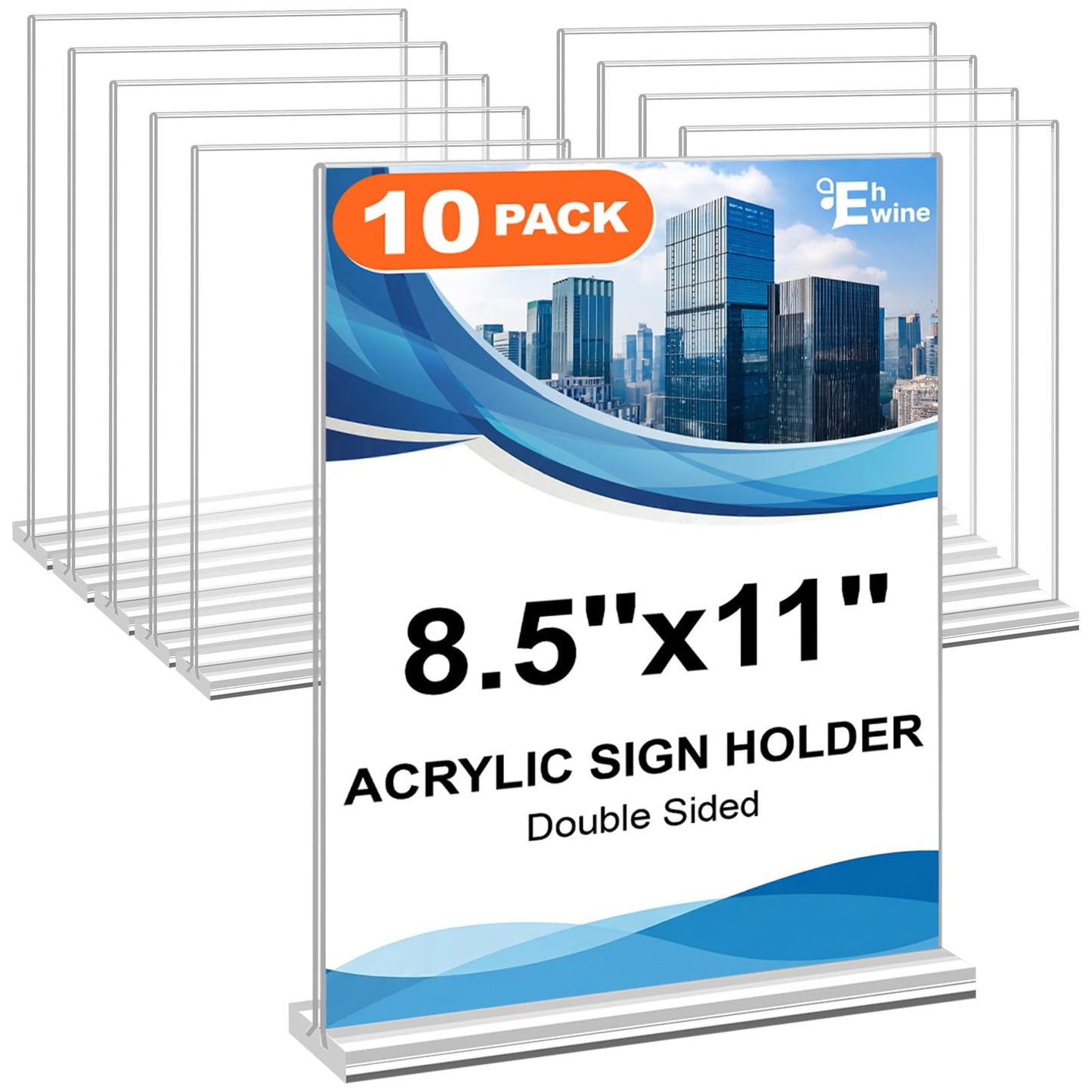 EHWINE Acrylic Sign Holder 8.5 x 11, 10 Pack Double-Sided Stand up Table Top Sign Holders, Clear Acrylic Picture Frame Menu Flyer Paper Holder Display Stand for Office Business Store Wedding Party