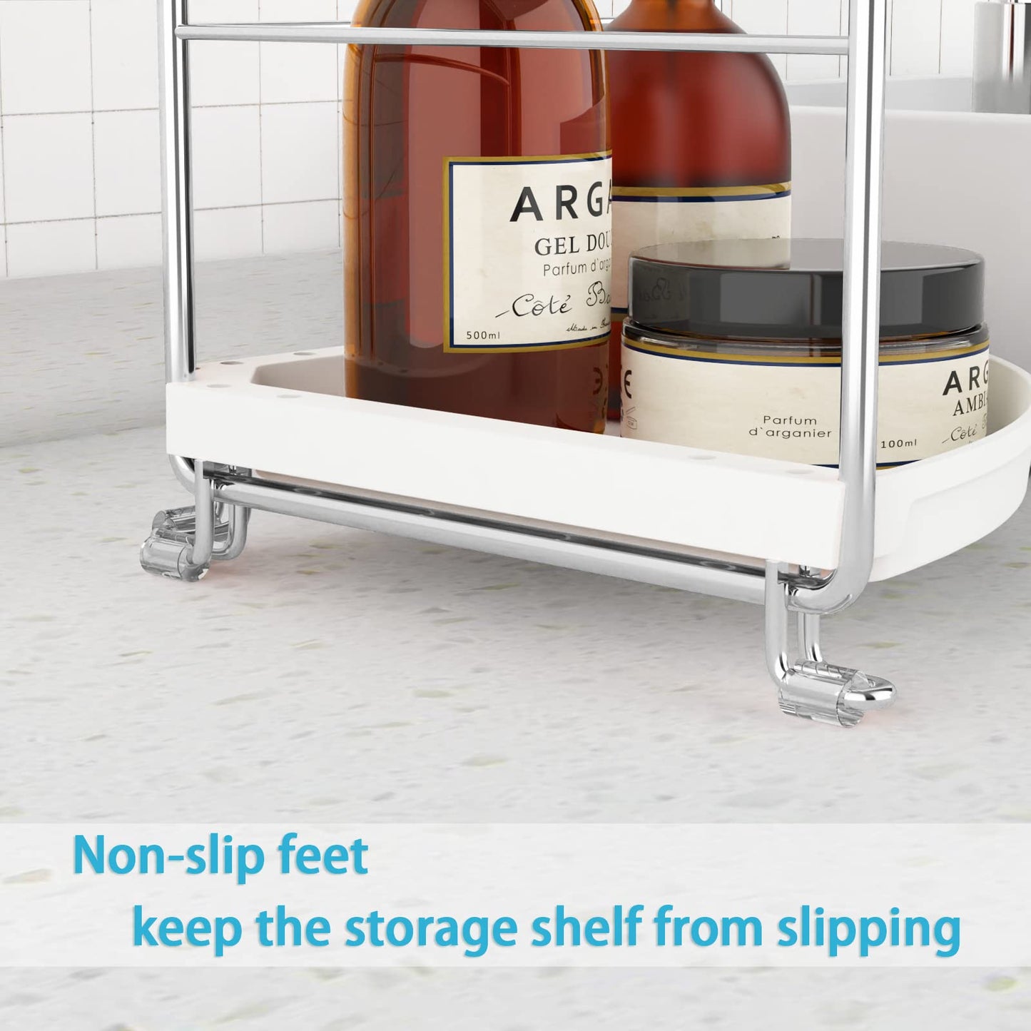 Sekepingo 2-Tier Corner Bathroom Sink Countertop Organizer-Vanity Tray Cosmetic & Makeup Storage-Kitchen Spice Rack Standing Shelf,Perfect Storage Shelf for Bathroom,Bedroom,Kitchen,Vanity,Silver