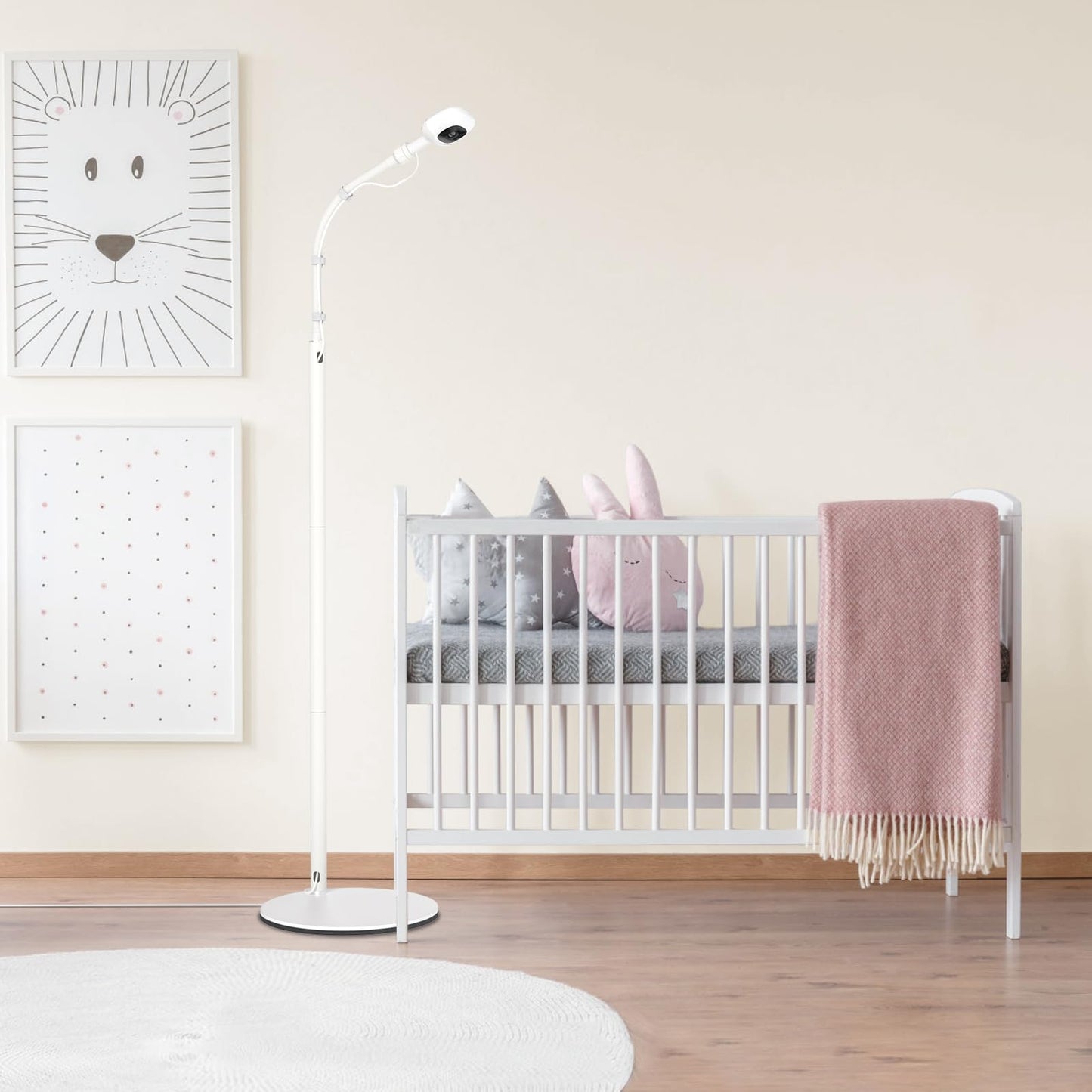 tihii Floor Stand for Nanit Pro Baby Monitor, Gooseneck Swivel Holder Mount with Adjustable Height, Stable Base & Temperature & Humidity Display – No Tools or Wall Damage (Camera Not Included)