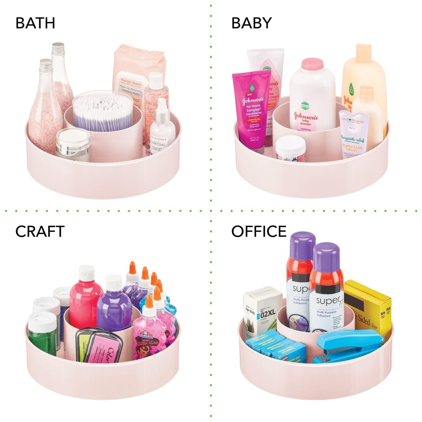 mDesign Plastic Lazy Susan Round Turntable Storage Tray - Rotating Organizer for Makeup, Cosmetics, Nail Polish, Vitamins, Shaving Kits, Hair Spray, Medical Supplies, First Aid - Light Pink/Blush