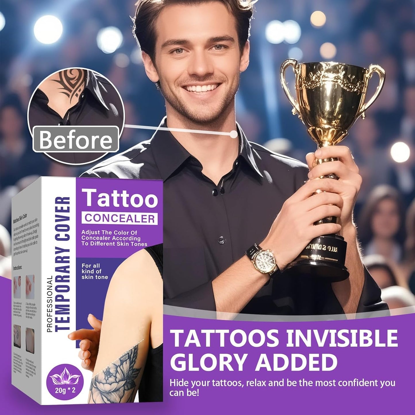 Tattoo Cover Up Makeup Water-Resistant 2-Tone Concealer Set 40g For Blemishes And Marks
