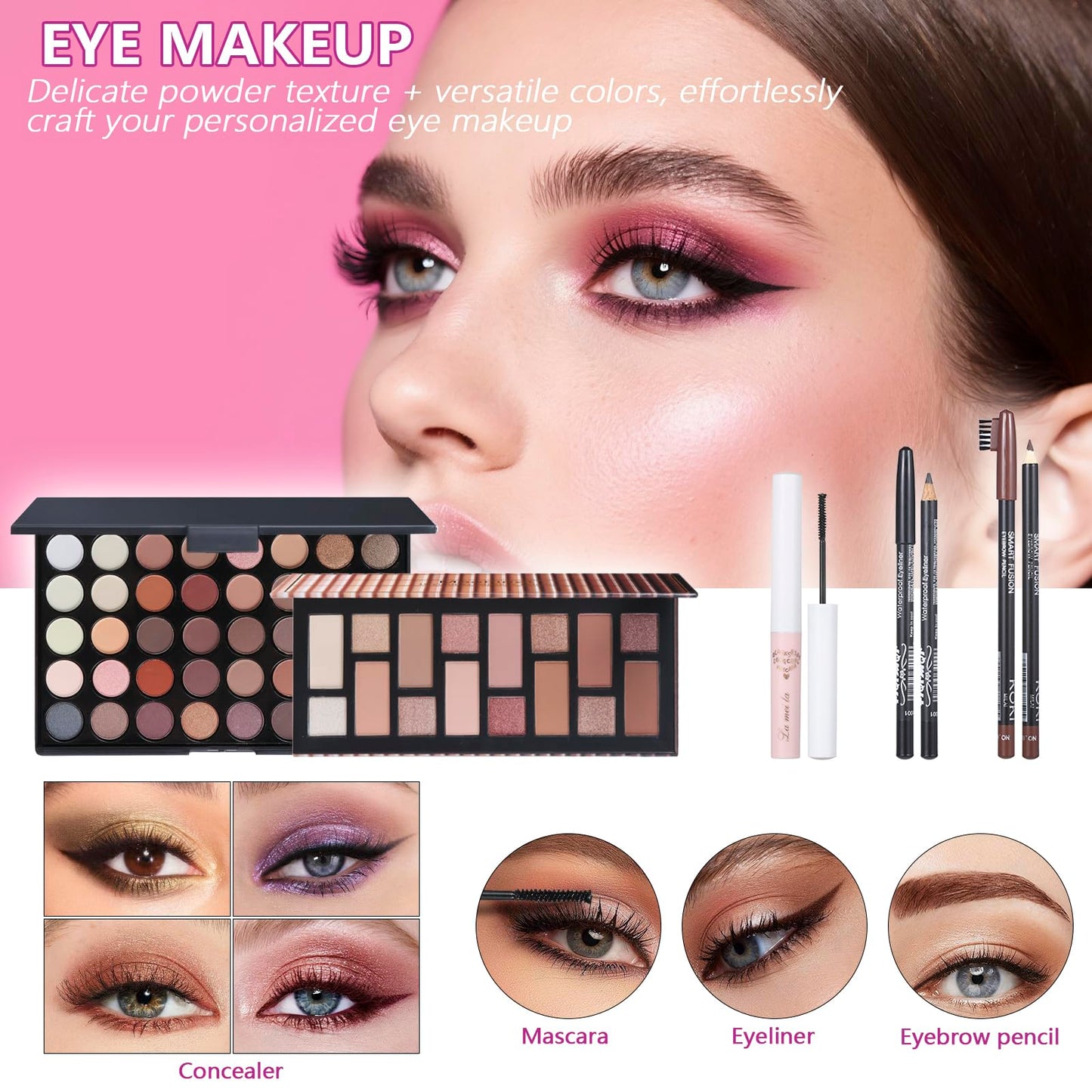 Travel Makeup Kit, Makeup Set For Teen Girls, Make up Gift Set For Women with Makeup Box, Eyeshadow Palettes, Foundation, Concealer, brushes set (Colors 29)