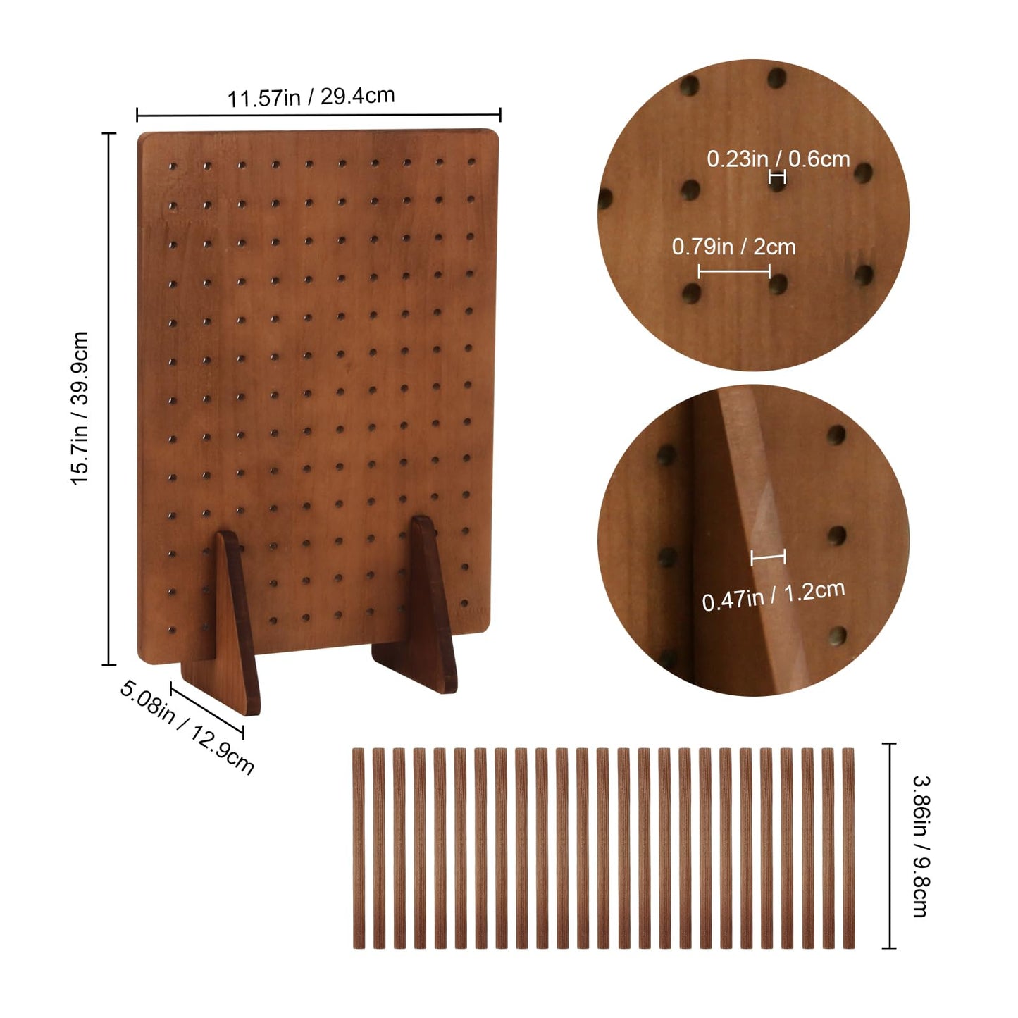 Rectangle Pegboard Display Stand with 25 Pcs Dowel Rods, Pegboard Accessories Rack, Keychain Jewelry Display Stand for Vendors, Pegboard Stand for Jewelry, Craft Shows, Necklace Pin, Earrings (Brown)