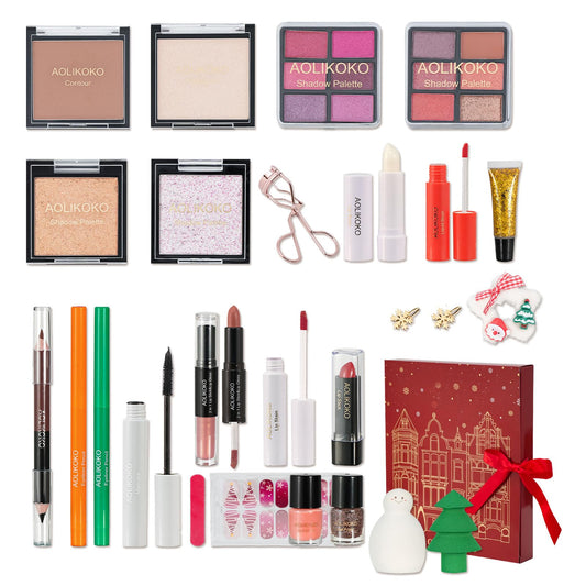 24 Pcs Makeup Kit for Women & Teen Girls, Full Makeup Sets Gift with Eyeshadow, Blush, Lipstick, Mascara, Eyeliner, Glitter, Highlighter, Accessories
