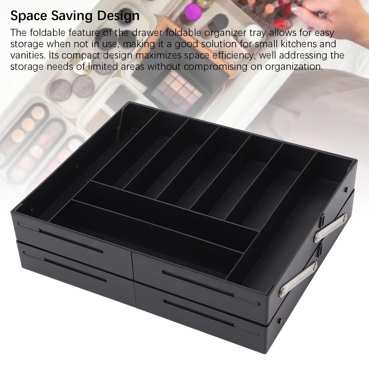 Extra Large and High Drawer Organizer, 2 Tier Smart Expandable Desk Organizer, Multi Level Junk Drawer Organizer for Makeup, Jewelry, Desk, Office Drawers (Black)