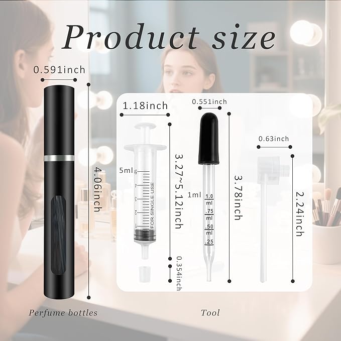 2 Pack Refillable Mini Perfume Atomizer Bottle，Portable Separate Bottles，Travel and Outings Spray Boxes Dispensers 5ml/0.2oz (Silvery)