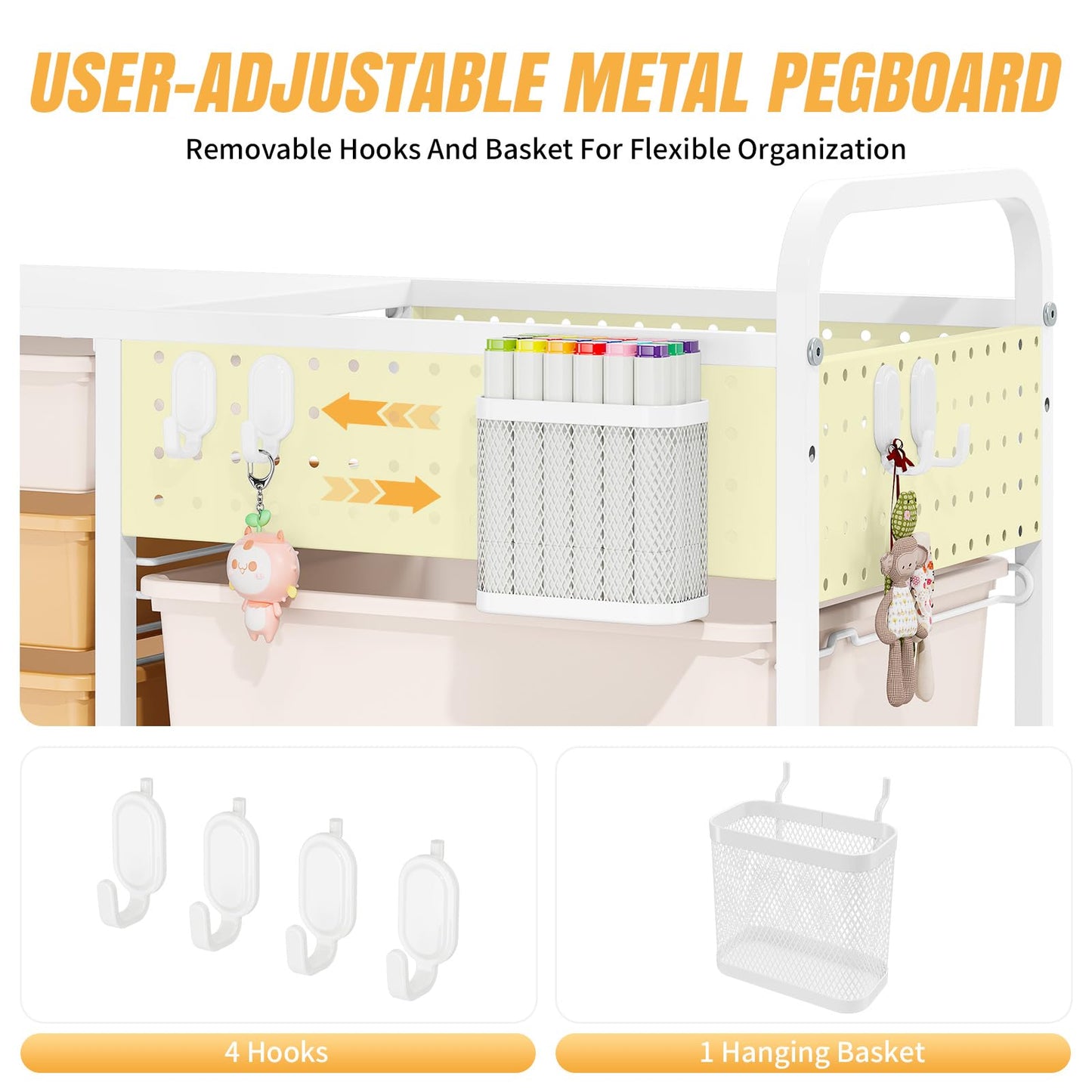 Rolling Storage Cart with 14 Drawers, Storage Organizer Cart with Tabletop and Pegboard,Utility Cart for Living Room, Classroom, Bedroom,Bathroom,Dorm,Office (Rainbow)