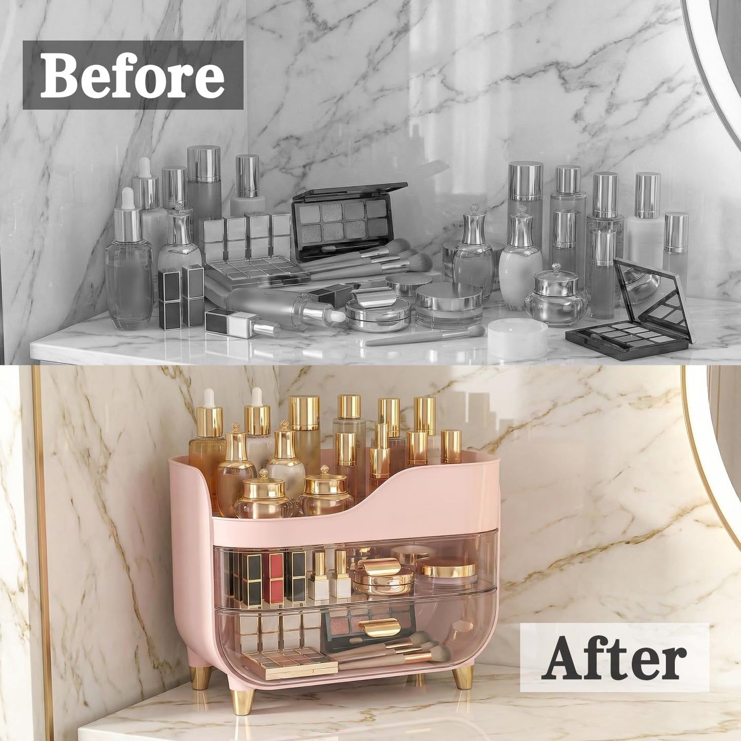 Asdbko Makeup Organizer for Vanity with Large Smooth Drawers Extra Large Skincare Organizer for Bathroom Countertop and Dresser, Crystal Clear Cosmetic Storage Display Case for Beauty Products