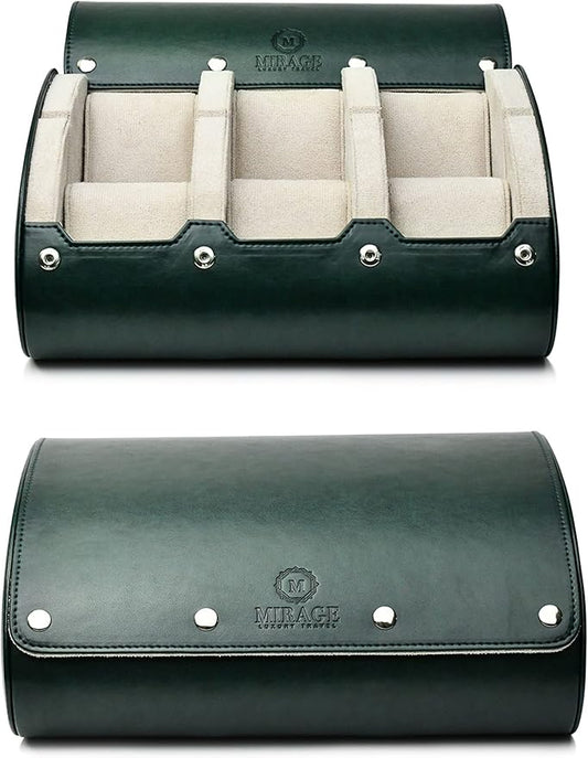 M Mirage Luxury Travel 6 watch display case organizer - Royal Green & Ivory White