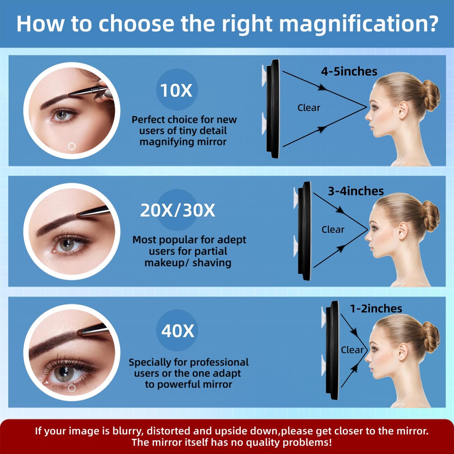 JJhxr 30X Magnifying Mirror with Lights, 30x Magnified Mirror with 3 Color Lights Adjustable Brightness, Rechargeable 6inch Travel Magnification with 3 Suction Cups - Includes Tweezers & Scissors