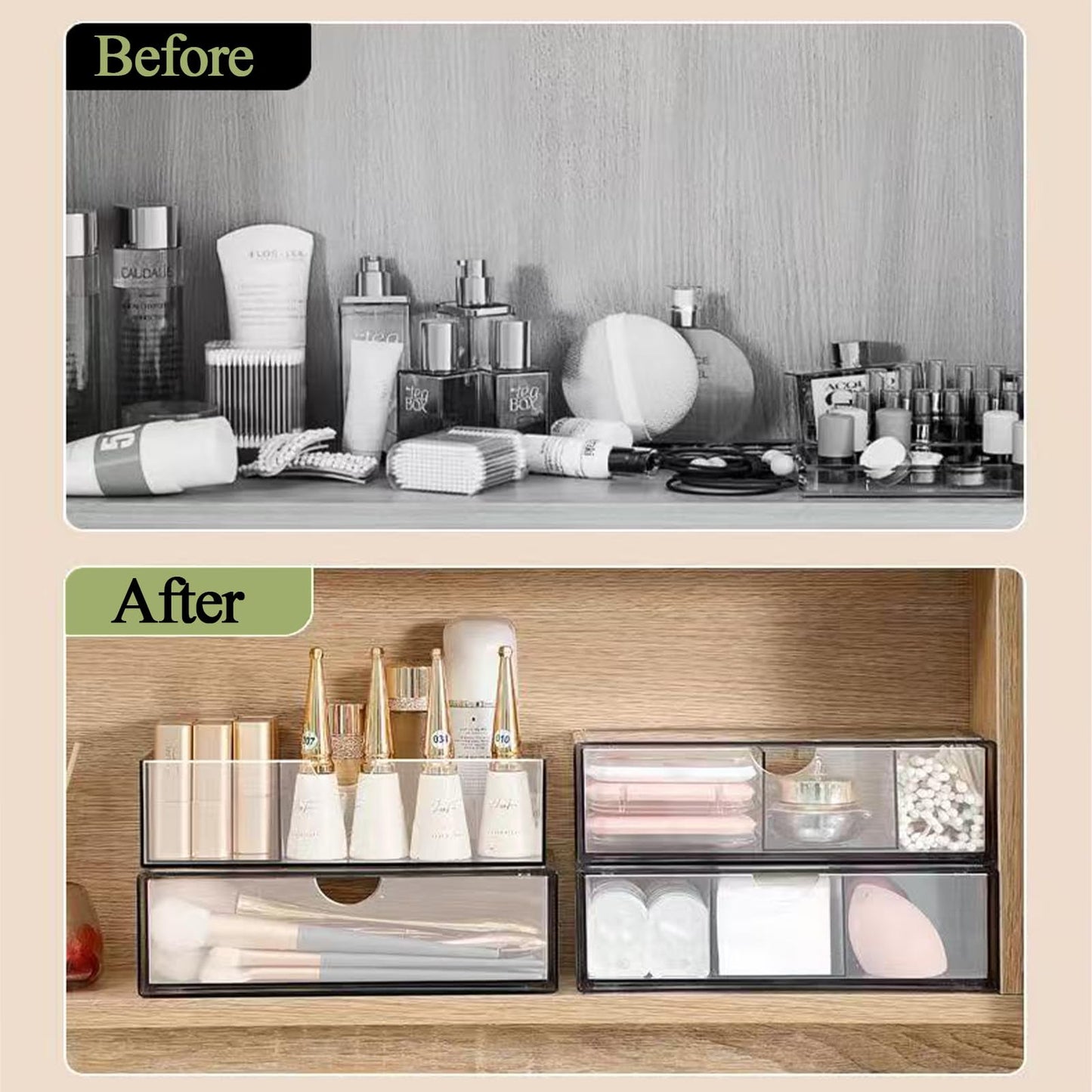 PINGANBUSU Hair Accessories Organizer for Girls, Clear Acrylic Hair Tie Organizer, or Headband, bows，Cute Small Stackable Storage Drawer Container Caddy Box for Bathroom Vanity Countertop 3PCS