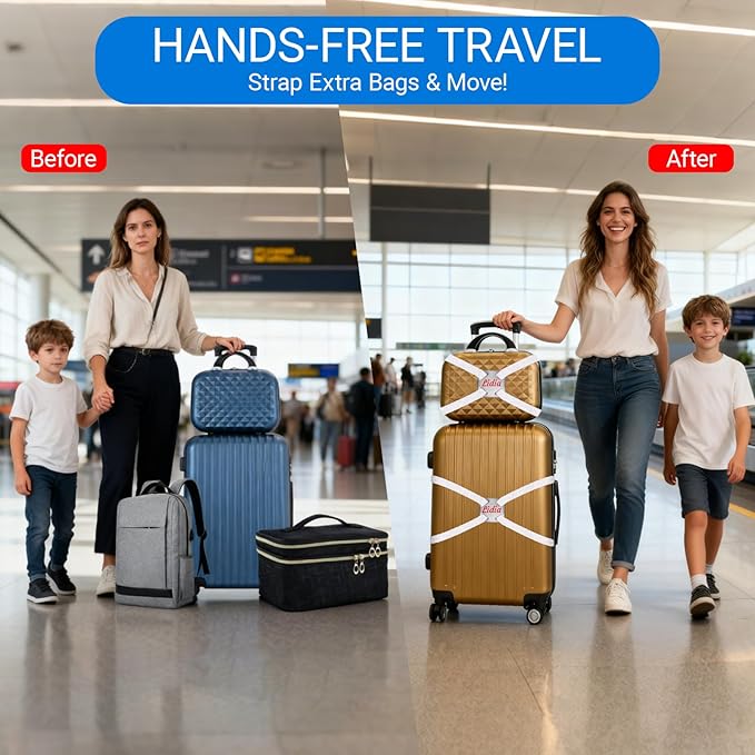 Personalized Luggage Straps Bag Bungee, 6 Pcs Custom Luggage Straps for Suitcases - Add a Bag Securely, Burst-Proof Elastic Travel Strap, High-Vis Luggage Connector Straps Adjustable 28"-95"