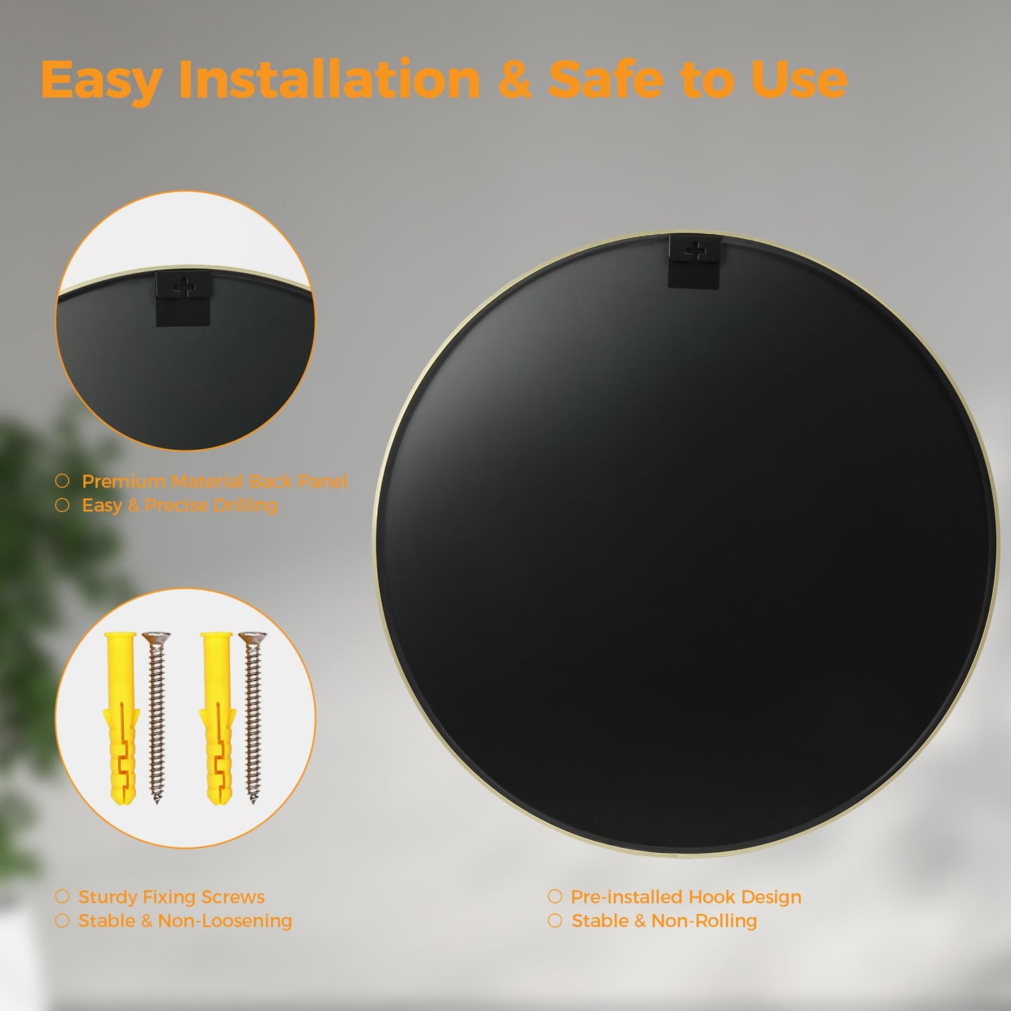 OLIXIS 20 Inch Gold Round Bathroom Wall Mirror, Round Bathroom Mirrors for Over Sink, Circle Mirror with Tempered Glass for Home Decor, Entryway, Bedroom, Vanity, Shatterproof& Crystal-Clear