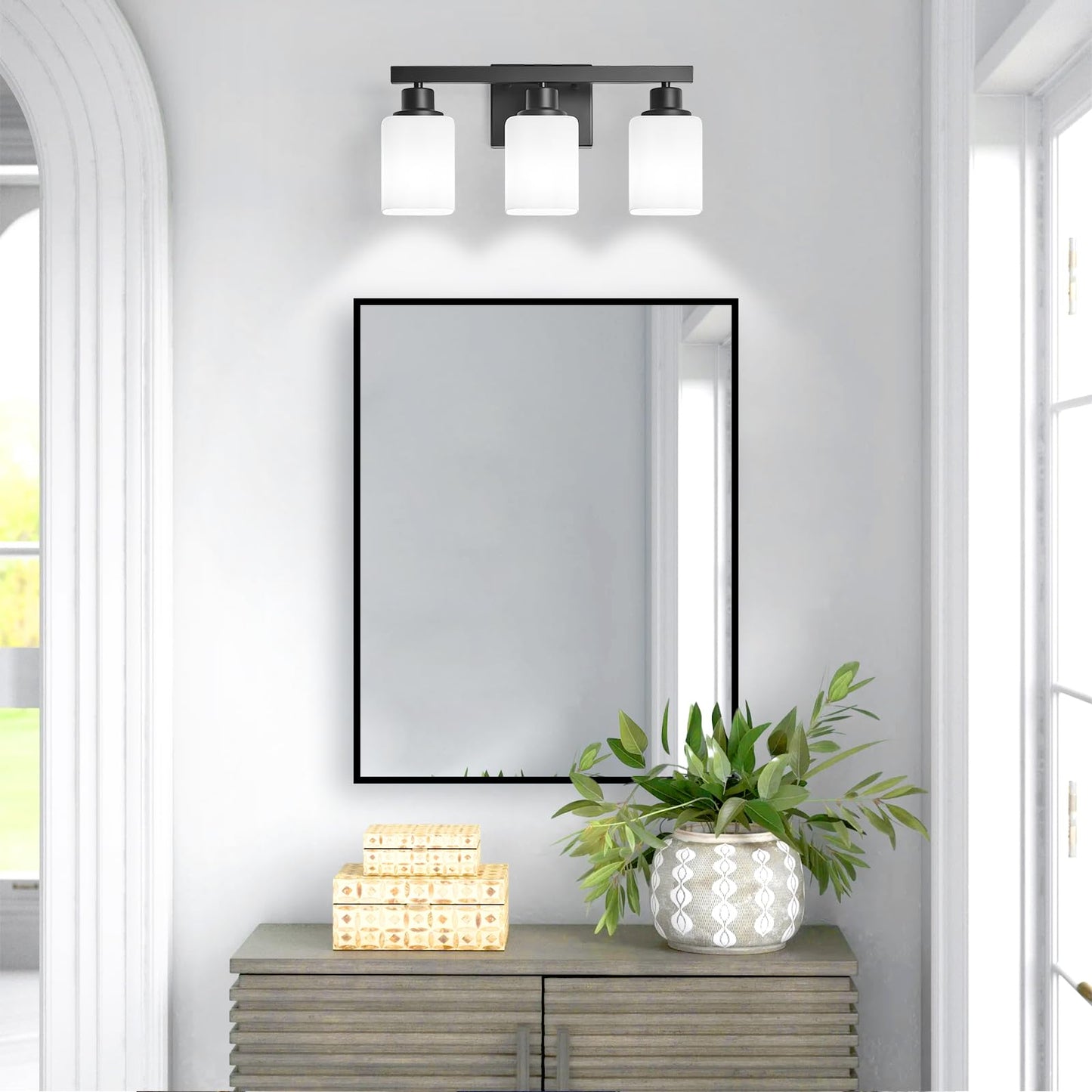DIKAIDA 3-Light Bathroom Vanity Light,Modern Matte Black Bathroom Light Fixtures with Square Frosted Glass,Wall Sconces Lighting fixtures Over Mirror Restroom, Living Room Hallway