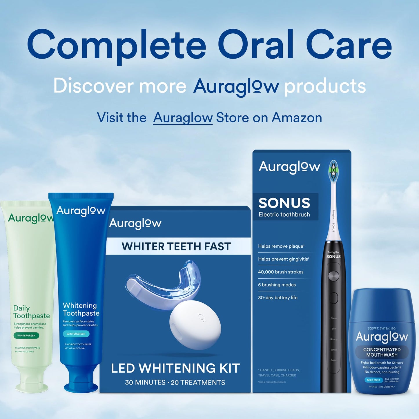 Auraglow Teeth Whitening Gel for Toothpaste, 9% Hydrogen Peroxide, Add to Toothpaste to Whiten, 350+ Whitening Treatments, Removes Coffee Wine Tea Stains, No Trays or Strips, Made in USA, 2.6oz