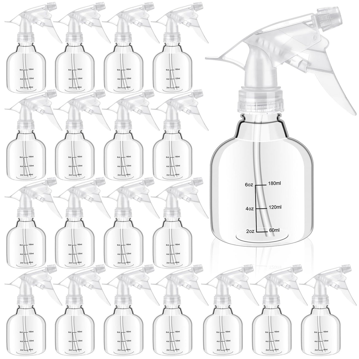 Worldity 24 Pcs Empty Plastic Spray Bottles 8 oz, Clear Mini Spray Bottles with Measurement Adjustable Nozzle, Refillable Spray Bottle for Hair Plant Kitchen Bath