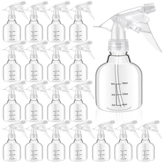 Worldity 24 Pcs Empty Plastic Spray Bottles 8 oz, Clear Mini Spray Bottles with Measurement Adjustable Nozzle, Refillable Spray Bottle for Hair Plant Kitchen Bath