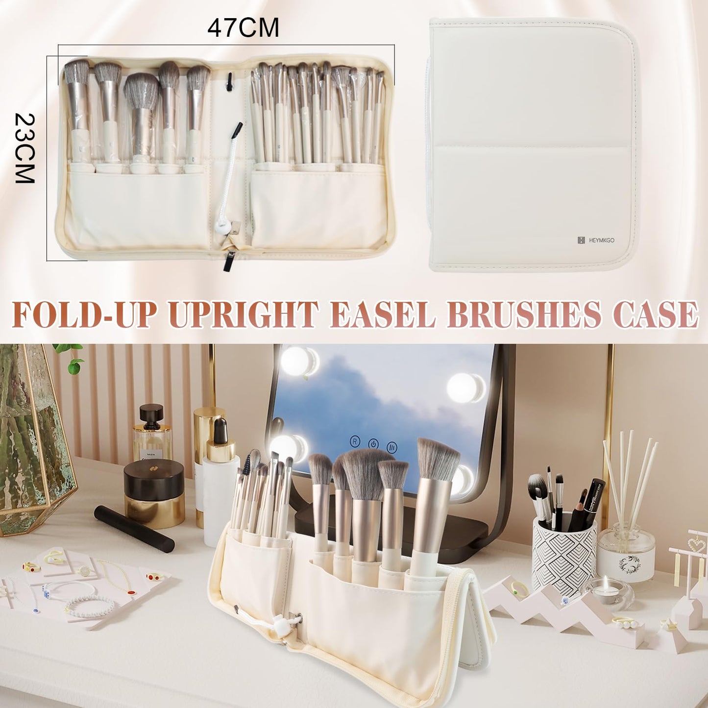 15PCS Champagne Gold Makeup Brushes & 22Pcs Makeup Brushes Set Professional with Fold Case Make up Brushes Gift Set
