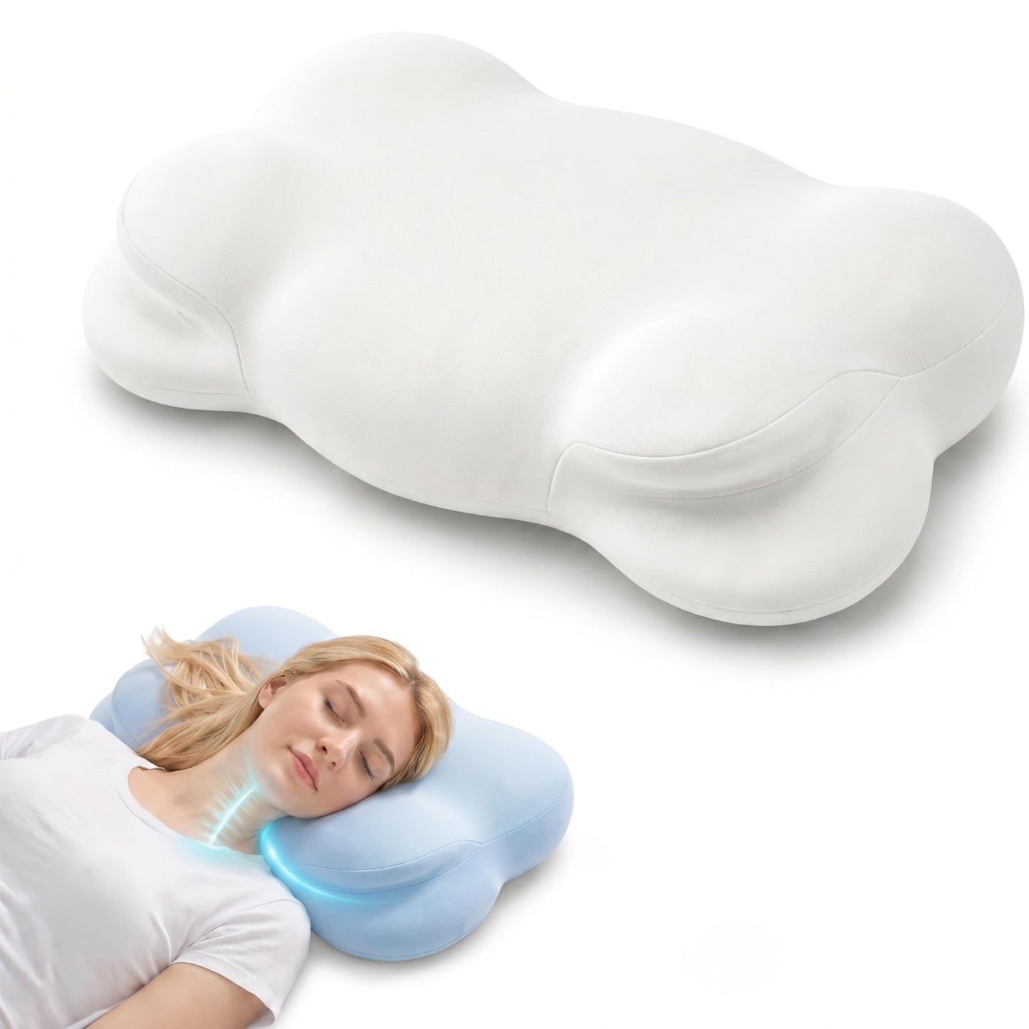 Mellow Cloud Pillow, 𝐍𝐨𝐭 𝐌𝐢𝐧𝐢 26.38x14.57x3.94 in Size,Ergonomic Memory Foam Pillow,Stable support for Cervical Neck,Cooling Breathable Pillowcase,Cervical Neck Pain Relief for Side Sleepers