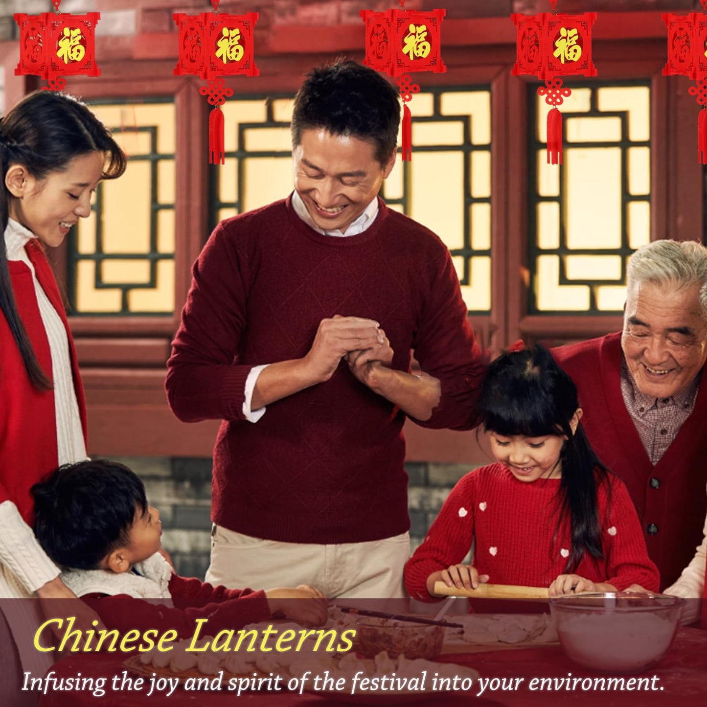 4 Pcs DIY Red Lanterns Kit for Spring Festival - 2026 Chinese New Year Decoration, Chinese New Year Décor, for Wall and Door, Best Lucky Party Gift for Kids